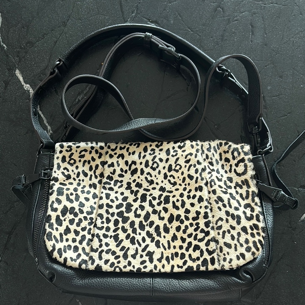 Leopard Print Black Leather Women's Bag